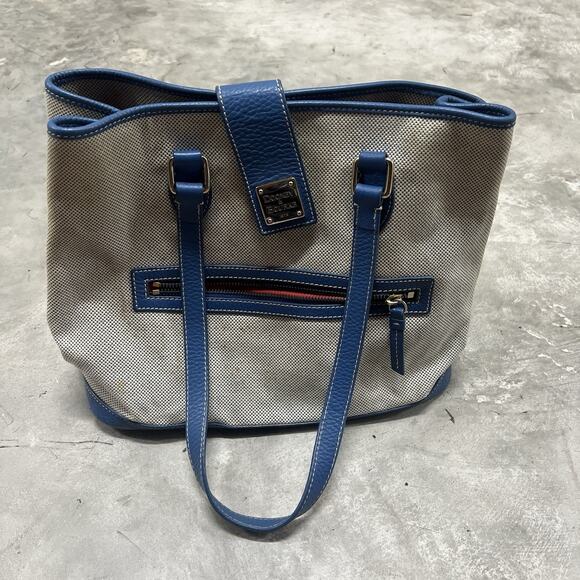 Dooney & Bourke Canvas Blue Leather Trims/Straps Large Shoulder Purse/Tote READ - Picture 1 of 5
